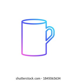 Porcelain mug vector icon in bright color gradient. High cup isolated on white background. Minimalist line art in blue, violet and pink.