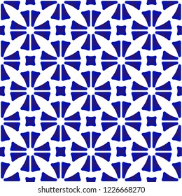 porcelain pattern, abstract flower tile background design, cute ceramic blue and white modern seamless decor vector illustration