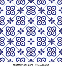 porcelain pattern, blue and white seamless background for design ceramic, chinaware, pottery, earthenware, mosaic, texture, indigo, textile, batik, tiles, tiled, beautiful floral wallpaper, vector