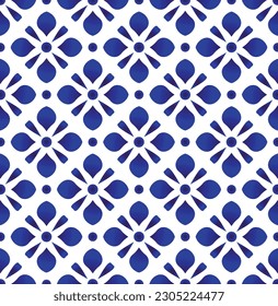 Porcelain pattern. Chinese ceramic background. Blue and white pottery backdrop modern design. Indigo wallpaper. Chinaware seamless vector illustration.