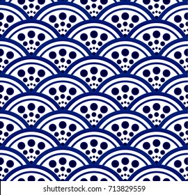 porcelain pattern, Seamless porcelain indigo blue and white simple art decor wave pattern vector, Chinese blue pattern