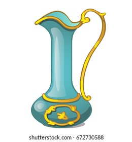 Porcelain pitcher in eastern style isolated on a white background. Cartoon vector close-up illustration.