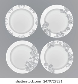 A porcelain plate with a traditional Asian-style pattern. drawing for background, plates, dishes, bowls, lids, tray, tray, vector illustration. 
