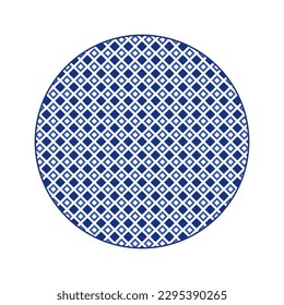 Porcelain plate with traditional blue on white design in Asian style. design pattern for background, plate, dish, bowl, lid, tray, salver, vector illustration art embroidery. diamonds plate.