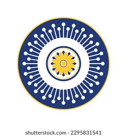 Porcelain plate with traditional blue on white design in Asian style. design pattern for background, plate, dish, bowl, lid, tray, salver, vector illustration art embroidery. yellow flower plate. 
