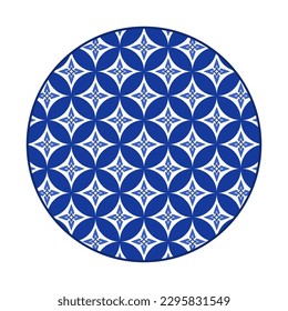 Porcelain plate with traditional blue on white design in Asian style. design pattern for background, plate, dish, bowl, lid, tray, salver, vector illustration art embroidery. star and leaves plate. 