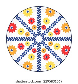 Porcelain plate with traditional blue on white design in Asian style. design pattern for background, plate, dish, bowl, lid, tray, salver, vector illustration art embroidery. flower and leaf plate.