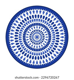 Porcelain plate with traditional blue on white design in Asian style. design pattern for background, plate, dish, bowl, lid, tray, salver, vector illustration art embroidery. leaf and petal plate.