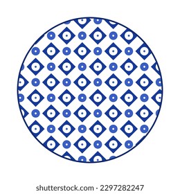 Porcelain plate with traditional blue on white design in Asian style. design pattern for background, plate, dish, bowl, lid, tray, salver, vector illustration art embroidery. donut and diamond plate.