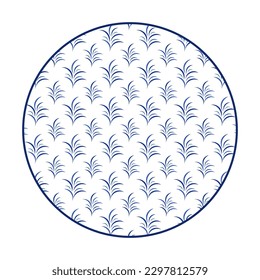 Porcelain plate with traditional blue on white design in Asian style. design pattern for background, plate, dish, bowl, lid, tray, salver, vector illustration art embroidery. grass splash plate.