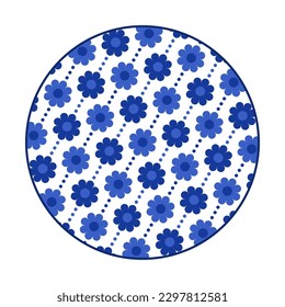 Porcelain plate with traditional blue on white design in Asian style. design pattern for background, plate, dish, bowl, lid, tray, salver, vector illustration art embroidery. flower and circle plate.