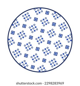 Porcelain plate with traditional blue on white design in Asian style. design pattern for background, plate, dish, bowl, lid, tray, salver, vector illustration art embroidery. donut and diamond plate.