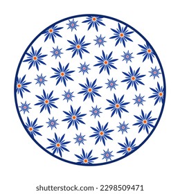 Porcelain plate with traditional blue on white design in Asian style. design pattern for background, plate, dish, bowl, lid, tray, salver, vector illustration art embroidery. flower pattern plate.
