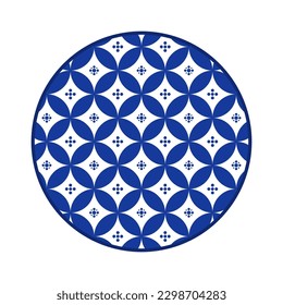 Platos de porcelana con un diseño tradicional azul sobre blanco al estilo asiático. patrón de diseño para fondo, plato, plato, tazón, tapa, bandeja, salver, ilustración vectorial bordado de arte. hoja y placa circular.