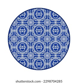 Platos de porcelana con un diseño tradicional azul sobre blanco al estilo asiático. patrón de diseño para fondo, plato, plato, tazón, tapa, bandeja, salver, ilustración vectorial bordado de arte. placa de azulejo geométrica.