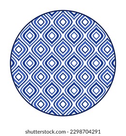 Porcelain plate with traditional blue on white design in Asian style. design pattern for background, plate, dish, bowl, lid, tray, salver, vector illustration art embroidery. curve diamond plate.