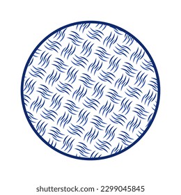 Porcelain plate with traditional blue on white design in Asian style. design pattern for background, plate, dish, bowl, lid, tray, salver, vector illustration art embroidery. cross curve splash plate.