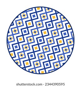 Platos de porcelana con un diseño tradicional azul sobre blanco al estilo asiático. patrón de diseño para fondo, plato, plato, tazón, tapa, bandeja, salver, ilustración vectorial bordado de arte. diamante y triángulo.