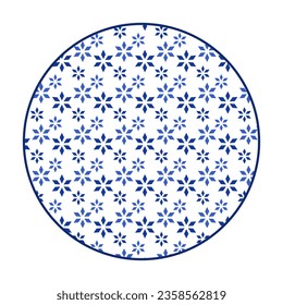 Porcelain plate with traditional blue on white design in Asian style. design pattern for background, plate, dish, bowl, lid, tray, salver, vector illustration art embroidery. flowers pattern plate.