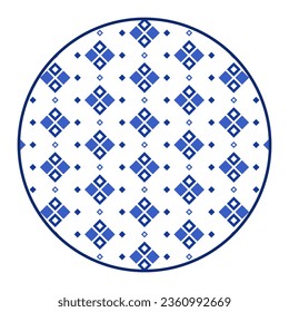 Porcelain plate with traditional blue on white design in Asian style. design pattern for background, plate, dish, bowl, lid, tray, salver, vector illustration art embroidery. diamond pattern plate.