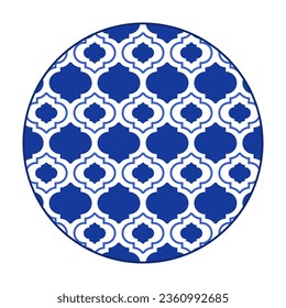 Porcelain plate with traditional blue on white design in Asian style. design pattern for background, plate, dish, bowl, lid, tray, salver, vector illustration art embroidery. symbol style plate.