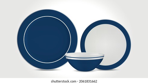 Porcelain plates with modern pattern. Vector illustration