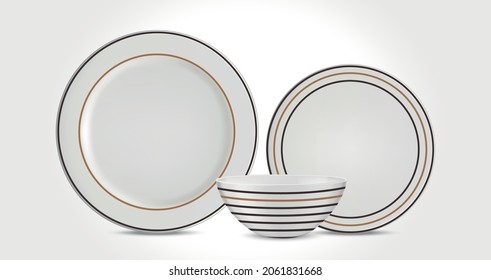 Porcelain plates with modern pattern. Vector illustration