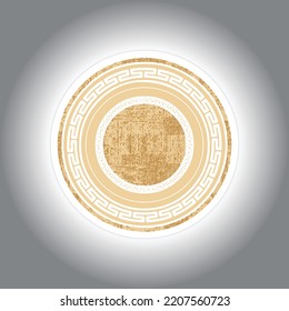 Porcelain plates ornate with floral geometric distressed round ornamental digital print pattern abstract design home textile kitchen, decor, artwork vector illustration on gradient gray background