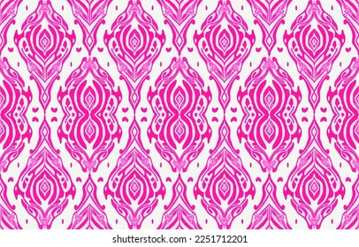 Porcelain seamless fabric pattern bright pink tone. Abstract traditional folk ikat antique porcelain graphic line. Texture textile vector illustration ornate elegant luxury vintage retro style.