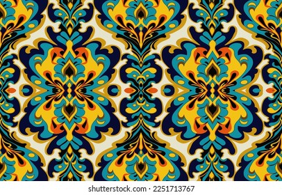 Patrón de tela transparente de porcelana tono brillante. Resumen de la línea gráfica tradicional de porcelana de ikat antiguo. Ilustración textil de vectores ornamentan elegante estilo retro vintage de lujo.