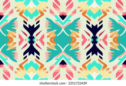 Patrón de tela sin fisuras de porcelana en tonos pastel tropical. Resumen de la línea gráfica tradicional de porcelana de ikat antiguo. Ilustración textil de vectores ornamentan elegante estilo retro vintage de lujo.