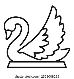 Porcelain swan figurine spreading its wings while standing on a pedestal