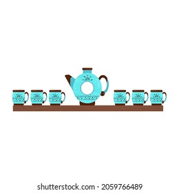 Porcelain tableware. Ceramic kitchen utensils. Vector objects on a white background.