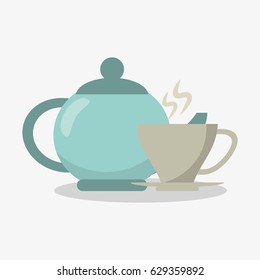 porcelain tea kettle with cup of coffee