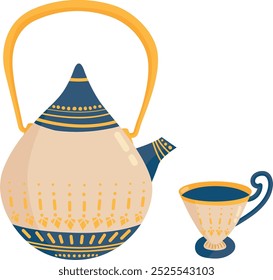 Porcelain teapot and cups. Vintage china for hot drink