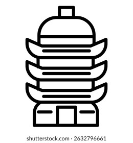 Porcelana Torre de Nanquim ícone preto e branco contorno vetor