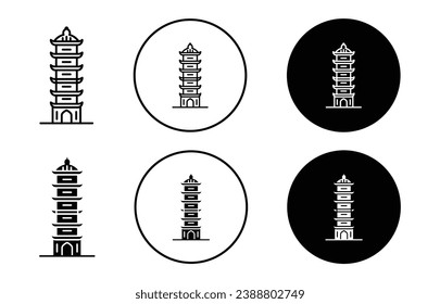 Porcelain tower of nanjing vector icon set in black filled and outlined style.