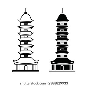 Porcelain Tower of Nanjing vector icon set. vector illustration