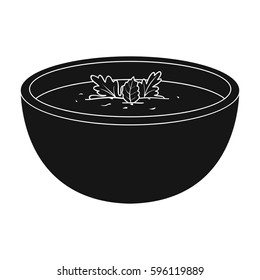 Porcelain tureen with the soup.Vegetarian soup-puree of pumpkin.Vegetarian Dishes single icon in black style vector symbol stock illustration.