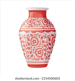 Porcelain Vase with Ornament as China Object and Traditional Cultural Chinese Symbol Vector Illustration