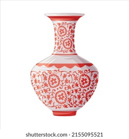 Porcelain Vase with Ornament as China Object and Traditional Cultural Chinese Symbol Vector Illustration