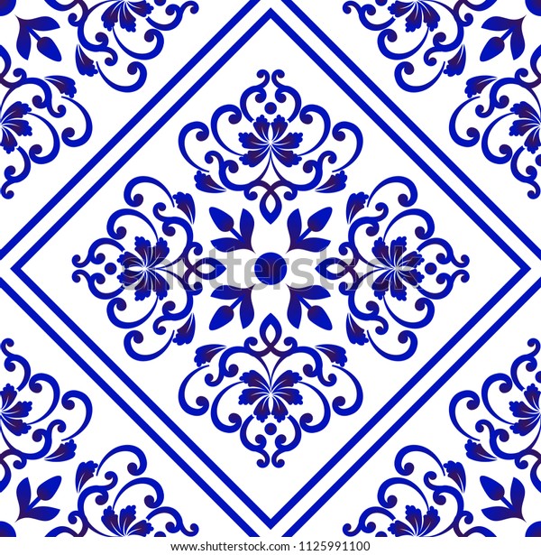 Porcelain Wallpaper Baroque Style Damask Floral Stock Vector (Royalty ...