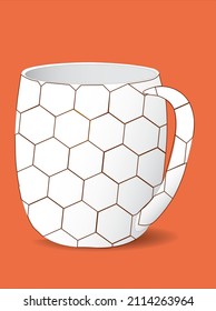 Porcelain white cup for coffee and tea on an orange background and a shadow, Hot chocolate, honeycomb, beehive, bees, honey, grill