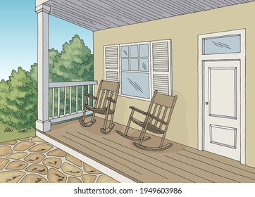 Porch graphic house building color sketch illustration vector