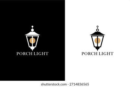 Design de vetor de logotipo de luz de varanda com ícone de lâmpada de lanterna clássico para iluminação exterior decoração de casa imobiliário e identidade de marca arquitetônica
