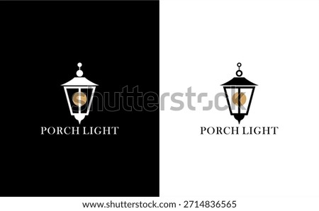 Porch light logo vector design with classic lantern lamp icon for exterior lighting home decor real estate and architectural branding identity
