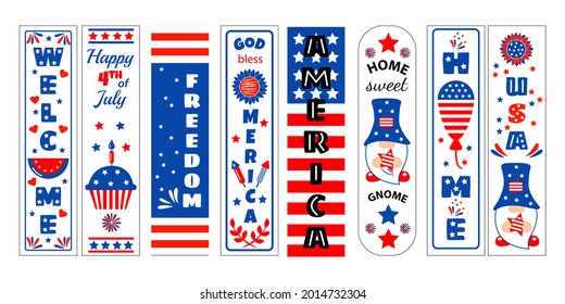 Porch sign. Cute vector prints for 4th of July. Independence day design elements in the colors of the US national flag. Vector illustration