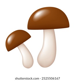 Porcini. 3d mushroom. Vector clipart isolated on white background. 