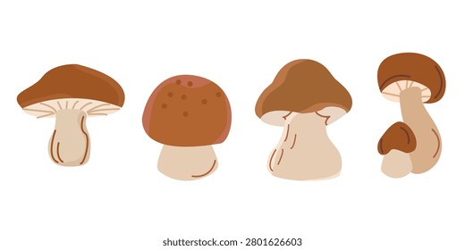 Porcini and Bolete Mushroom Vector Set with Brown Wild Forest Fungi for Food Packaging, Rustic Menu and Autumn Harvest Design