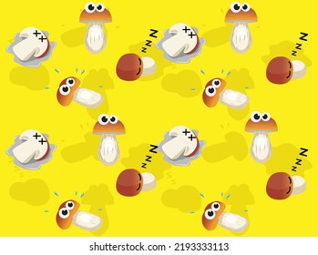 Porcini Mushroom Cartoon Character Seamless Wallpaper Background